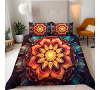 Mandala Duvet Cover Set 200x200cm Dreamy Datura Flowers Bedding Double Bed Set, Duvet Cover Sets Reversible 3 Piece Kids Teenager Room Decor with Zipper and 2 Pillow Case