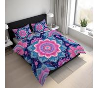 Mandala Duvet Cover Set Double Size, Flower Bohemian Floral Bedding Set 200x200 cm, Quilt Cover with 2 Pillowcases, Soft Microfiber 3pcs, Zip 21D&-37