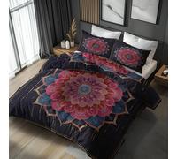 Mandala Duvet Cover Sets King Size Bedding 3 Piece, Floral Bohemia Pattern Reversible Quilt Cover & 2 Pillowcases, Soft Microfiber, Zip, Bedroom Decor & Gifts(P169)