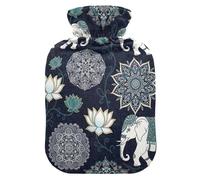 Mandala Elephant Hot Water Bottles with Velvet Cover Hot Water Bag for Neck, Shoulder and Menstrual Cramps Medium