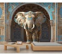 Mandala Elephant Wallpaper, Abstract Mid Century Elephants Mural, Exotic Style Large Wallpaper for Living Room, Elephant Wall Mural - 200x140cm (Not Peel n' Stick)