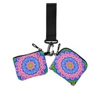 Mandala Floral Colorful Green Women's Card Cases Change Holder Cute Fashion ID Card Holders Protector with Zipper Coin Pocket for Ladies 2 Packs, mandala floral colorful green, One Size, Casual