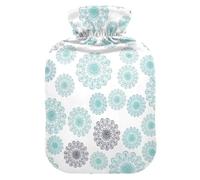 Mandala Floral Dots Aqua Hot Water Bottle with Soft Velvet Cover Hot Water Bag for Menstrual Cramps Small