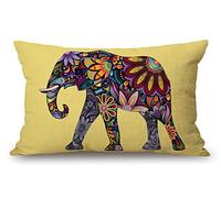 Mandala Floral Elephant Pillow Covers 20" x 12" Lumbar Pillow Covers Home Decorative Cotton Linen Cushion Case for Sofa Couch Housewarming Gifts Family Room Décor