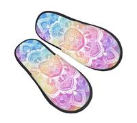 Mandala Floral Ethnic Slippers for Women Men Flower Rainbow Non-Slip House Slippers Indoor Comfy Fuzzy Footwear Memory Foam Bedroom Travel Shoes M