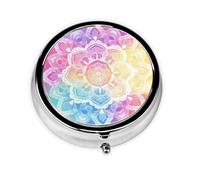 Mandala Floral Ethnic Small Pill Box 3 Compartment Portable Pill Box for Purse Pocket Flower Rainbow Mini Medicine Organiser for Daily Vitamin Fish Oil Storage