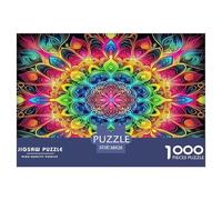 Mandala Flower 1000 Pc Puzzle Game for Men Women - Neon Mandala Radiant Circular Burst The Whole Family Activity Educational Game Challenge38x26cm/1000pcs