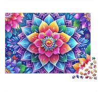 Mandala Flower 1000 Piece Birthday Gift Puzzle for Adults Vibrant Mandala Flower in Full Bloom Premium Thick Sturdy Vibrant Challenging Stress Relief 38x26cm/1000pcs