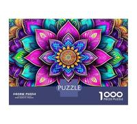 Mandala Flower 1000 Piece Purple Geometric Bloom Premium Cardboard Puzzle Puzzle Enthusiasts Adults Stress Relief Quiet Time Hobby Indoor Fun 52x38cm/1000pcs