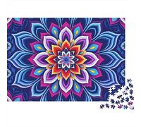 Mandala Flower Hard 1000 Piece Puzzle for Adults Bold Blue Geometric Mandala Premium Thick Sturdy Vibrant Challenging Stress Relief 70x50cm/1000pcs