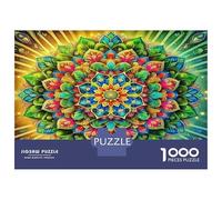 Mandala Flower Jigsaw Puzzle Mandala Green 1000 Pieces 100% Recycled Board for Kids Beginners Educational 52x38cm/1000pcs