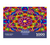 Mandala Flower Jigsaw Puzzle Mandala Red 1000 Pieces 100% Recycled Board for Kids Beginners Educational 38x26cm/1000pcs