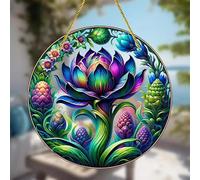Mandala Flower Leaf Stained Windows Hanging Suncatcher,Flower Stained Glass Suncatchers Window Ornament Stained Glass Panel Sun Catcher Wall Hanging Decor Birthday Gifts