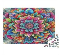 Mandala Flower Pattern 1000 Piece Jigsaw Puzzle Paper for Adults Fantasy Colorful Style Jigsaw Puzzle for Family Focus and Stress Relief Home Gift 70x50cm/1000pcs