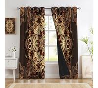 Mandala Flower Pattern Curtains Eyelet 2 Panel Set 52 X 84 Inches, Gorgeous Retro Blackout Curtains For Windows, Thermal Insulated Window Curtain Drapes, Black Out Curtain 84 Drop Bedroom Living Room
