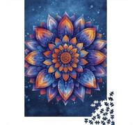 Mandala Flower Pattern Jigsaw Puzzle for Adults 1000 Piece Jigsaw Puzzle Blue Background Puzzle Game for Family Relaxing Gift 38x26cm/1000pcs