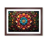 Mandala Flower Photograph 8K Framed Print | A2 Walnut Framed Wall Art | Ready to Hang | Modern Floral Picture | Living Room Bedroom Lounge Office