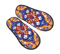 Mandala Flower Slippers for Women Men Colorful Abstract Non-Slip House Slippers Indoor Comfy Fuzzy Footwear Memory Foam Bedroom Travel Shoes M