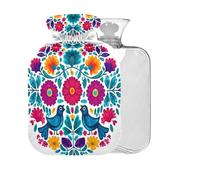 Mandala Flower Teal Pattern Hot Water Bottle with Cover 2L Large Warm Water Bag for Bed Hand & Feet Pain Relief