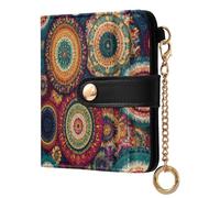 Mandala Flowers Black Pattern Small Women Wallet RFID Blocking Bifold PU Leather Compact Card Holder with Zipper Coin Pocket Purse for Girls Ladies Women