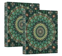 Mandala Forest Green Three Ring Binders 1.5 Inch Hold 200 Sheets Pattern Folders Notebook Round Ring Office Binder, 12.4x10.63x2.36inch, 2 Pack
