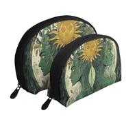 Mandala, Goddess of The Sun and Moon Printed Makeup Bags 2-Piece Portable Shell Travel Toiletry Bag