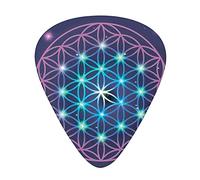 Mandala Guitar Picks 12 Pack Universal ABS Guitar Picks,Flower of Life Design on Dark Toned Background with Ombre Effect,for Acoustic and Electric Guitar,Indigo Pale Blue and Violet