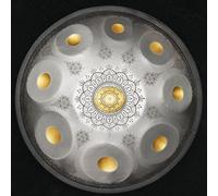 Mandala Handpan Drum in D Minor, 9/10/12 Notes Steel Hand Drum, Premium Drum Instrument with Soft Handpan Bag, Handpan Mallets, Handpan Stand,Silver,12 notes