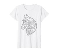 Mandala Horse for self Coloring Value Graphic T-Shirt, Women, White, XS