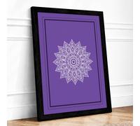 Mandala in Purple Geometric Framed Wall Art Print A2 Black