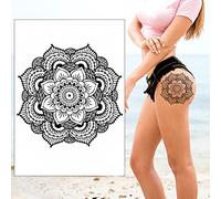 Mandala Kaleidoscope Temporary Tattoo - Black Realistic Waterproof Transfer Sticker Body Art Men Women Kids - By Delusion Tattoos