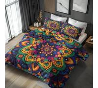 Mandala King Size Duvet Cover Sets - Boho Ethnic Indian Flower Bedding & Bedroom Decor, Super Soft Microfiber Quilt Cover and 2 Pillowcases, with Zip, Reversible Design (m73-R)
