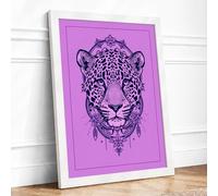 Mandala Leopard Boho Framed Wall Art Print A4 White