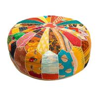 Mandala Life ART Green Round Velvet Pouf Cover - Soft Embroidered Ottoman Slipcover with Moroccan Design, 24 Inch Diameter, Ideal for Living Room, Bedroom, or Meditation Space - Floow Pillow Cushion