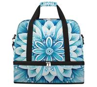 Mandala Lotus Print Foldable Travel Duffel Bag Expandable Gym Bag with Shoe Compartment Large Capacity Weekender Bag Carry On Tote Bag for Travel Sports Overnight Trips