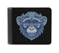Mandala Monkey Face Bi-fold Men's Wallets with 6 Card Slots Slim Travel Purse Leather Money Clip