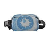 Mandala Moon and Star Shapes White Light Blue Fashionable Fanny Waist Pack for Men Women Multipurpose Crossbody Sling Bag with Adjustable Strap for Workout Running Hiking