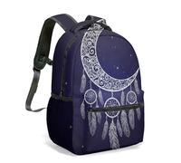 Mandala Moon Feather 16 Inch Full Print Backpack Rucksack Boho Celestial Dream Catcher Night Sky School Bag for Kids Travel (02)