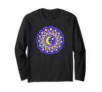 Mandala Moon Stars Blue Yellow Yoga Design Hindu Buddhist Long Sleeve T-Shirt