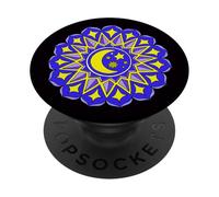 Mandala Moon Stars Blue Yellow Yoga Design Hindu Buddhist PopSockets Adhesive PopGrip