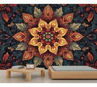 Mandala Mural Florals Wallpaper Mysterious Flowers Wall Mural HD Art Decor Photo Living Room Sofa TV Background Personalized Poster (Non-self-Adhesive)