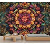 Mandala Mural Flowers Wallpaper Rustic Floral Wall Mural HD Art Decor Photo Living Room Sofa TV Background Personalized Poster (Non-self-Adhesive)