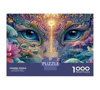 Mandala Night 1000 Piece Puzzle Mystical Cat Eyes Art Smooth Precision Cut Paper Puzzle, Challenging Brain Game for Adults And Families 52x38cm/1000pcs