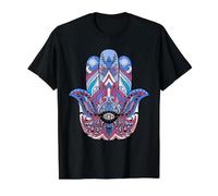 Mandala Ornament Aesthetic Tee with Fatima's Hand Symbol Value Graphic T-Shirt, Men, Black, L
