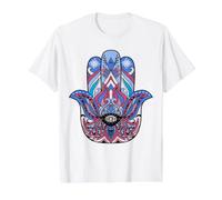 Mandala Ornament Aesthetic Tee with Fatima's Hand Symbol Value Graphic T-Shirt, Men, White, S