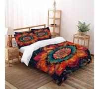 Mandala Pattern Bedding Set Super King（260x220cm）, Colorful Boho Style Quilt Set, For Kids Boys Girls Teens Indian Culture 3D Print Bed Sets 3 Pieces,Decor Bedroom Collection