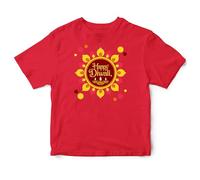 Mandala Pattern Diwali Kids T Shirt - Boys Girls Diya Lights Design Tee - Festival of Lights Top for Son or Daughter - Hinduism Hindu Celebration Gift, 5-6 Years, Red