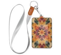 Mandala Pattern Flowers Colorful Security Badge Holder with Lanyard and 3-Card Capacity id Holder for Office Worker Nurse Teacher Student