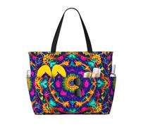 Mandala Pattern Print Beach Tote Bag Waterproof Large Bags With Zipper Big Capacity For Vacation Travel