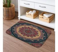 Mandala Pattern Quick Dry Bath Mat, Vintage Floral Bohemian Non Slip Shower Mat, Soft Flannel Washable Bath Rugs for Bathroom Toilet Decorative 16x24 Inch